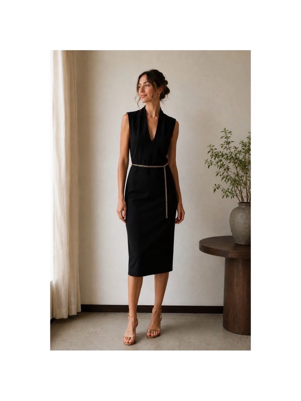 Jacob Black Sleeveless V-Neck Midi Dress